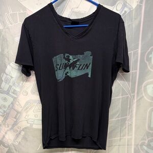 DKNY Black V-Neck Tee with Graphic